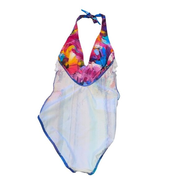 Gottex Womens One Piece Size 8 Multicolor Standard Summer Deep V Halter Stretch - Picture 4 of 8